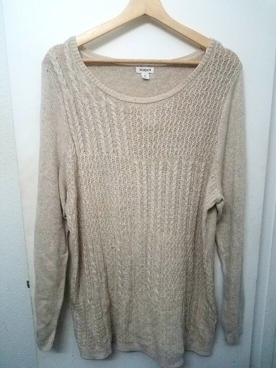 Westport Sweaters - Westport beige textured cable knit crew neck sweater women's 1X